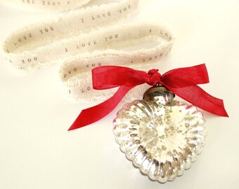 Silver Mercury Glass Ornaments . glass heart ornament . 25th anniversary gift for parents . silver anniversary . personalized glass ornament
