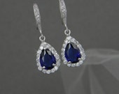 Crystal Bridal earrings  Dark Sapphire Blue Wedding jewelry, Swarovski Crystal Wedding earrings, Cobalt Blue Bridal jewelry, Ariel Earrings