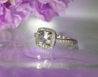 Herkimer Diamond Ring Square Halo Sterling Silver Smoky Shades