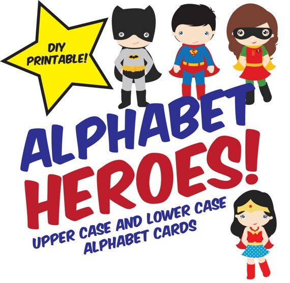 Printable Superhero Alphabet Flashcards | printable alphabet heroes flash cards instant download Printable Superhero Alphabet Flashcards | printable alphabet heroes flash cards instant download