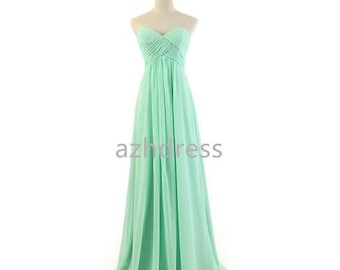 Sweetheart A-Line Ruched Chiffon Dress Mint Green