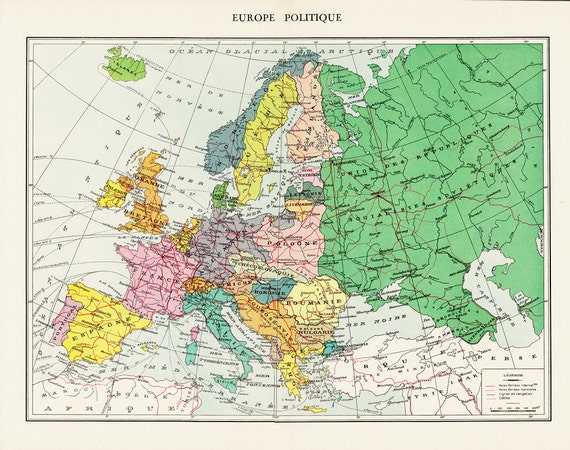 1922 EUROPE MAP Original antique print. political map