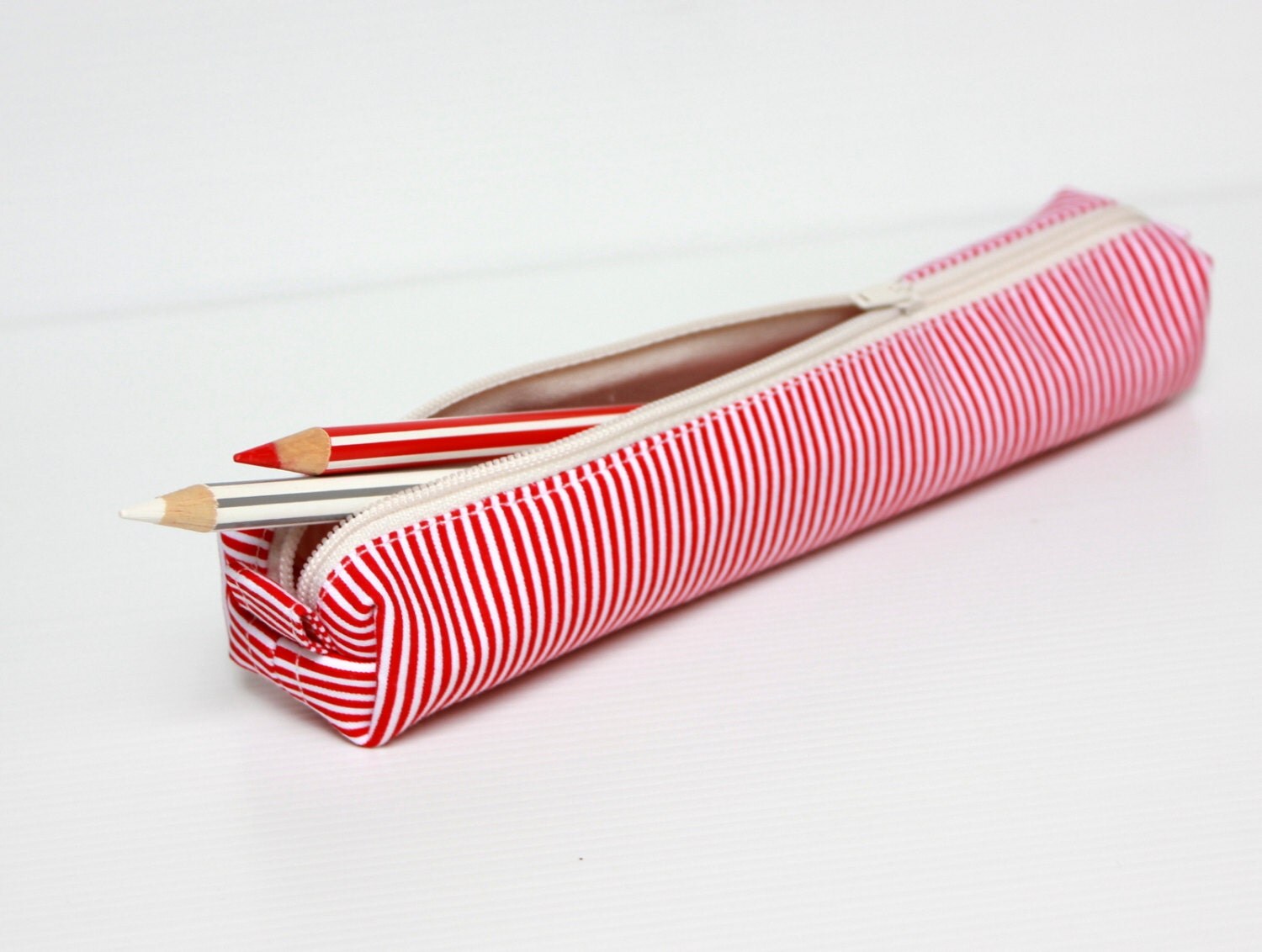 Petite Red White Stripes Pencil Case Zipper Pencil Case