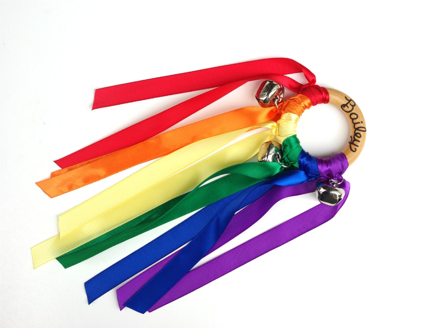 Waldorf Musical Hand Kite Toy ROYGBV Rainbow Ribbon Streamer