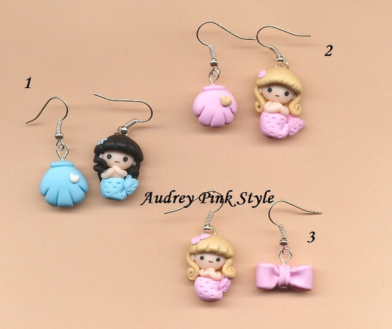 clay earrings model summer earrings clay sea mermaid kawaii coquille chibi shell cute clay earrings model summer earrings clay sea mermaid kawaii coquille chibi shell cute
