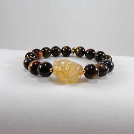 Tiger's Eye and Citrine Bracelet/ Tiger's Eye/ by angelovajewelry