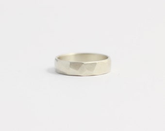 Faceted Wedding Band in Recycled Sterling Silver with Asymmetrical Facets 4mm