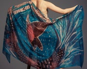 Winter shawl,Wearable art, Printed shawl, Bird shawl, Designer Shawl, painted shawl, chiffon shawl, Bohemian shawl, wrap shawl, gift for her