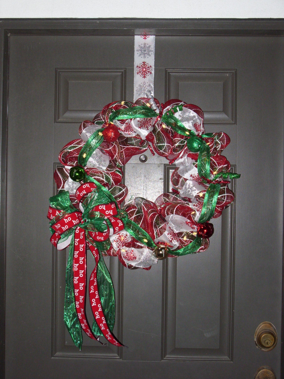 Handmade Deco Mesh Christmas Wreath With Battery Operated Lights