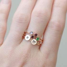 dual birthstone ring in GOLD. two stone ring. gemstone couples ring. 14k gold-filled. double birthstone ring. stacking ring.