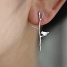 Love Birdie on twig long earrings in gold or silver finish
