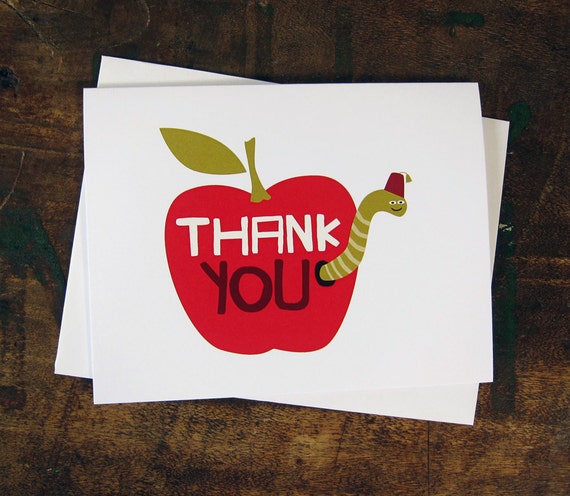 Thank You Card Apple & Worm Teacher by thebeautifulproject