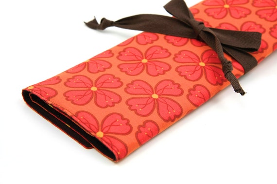 Knitting Needle Case - Clementine - IN STOCK Large Organizer 30 brown pockets for all size needles or paint brushes