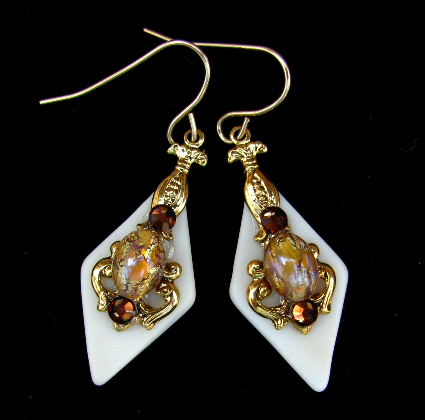 Butterscotch Stained Glass Earrings with Topaz Glass Opals and