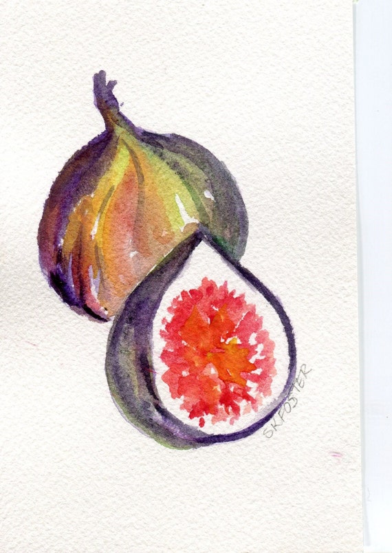Figs Watercolor Painting Fruit Series 4 x 6 by SharonFosterArt