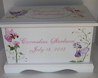 Baby Keepsake Box Baby Keepsake chest memory box for girl Fairies and Wildflowers hand painted personalized baby gift