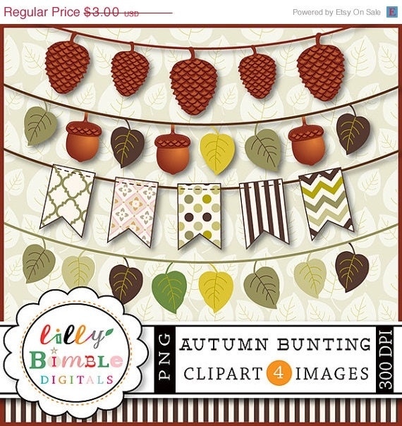 50% off Autumn Bunting with pine cones, leaves cliparat, acorns, pinecone clip art DIGITAL DOWNLOAD Il_570xn