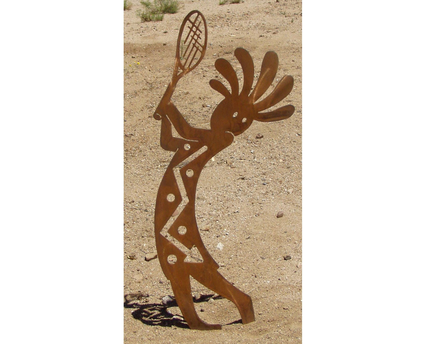 Metal Tennis Kokopelli Statue Brown Rust Southwest Art Lawn