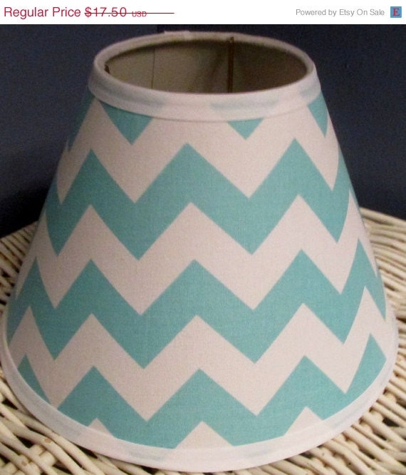 ON SALE Lampshade made w AQUA Blue Chevron Zig by 3ButtonsN2Bows