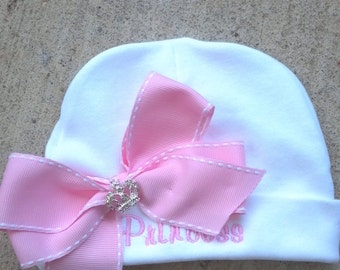 newborn hat girl, baby hospital hat bow girl hospital hat newborn hat with bow baby girl hat hospital cap infant hat pink baby beanie hat