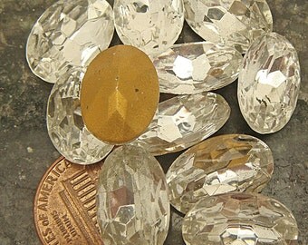 LARGE OVAL RHINESTONES Lot of (10) Vintage Glass 11 mm x 16 mm Gold Foil Back jc oval1611 MoRE AVAlLABLE