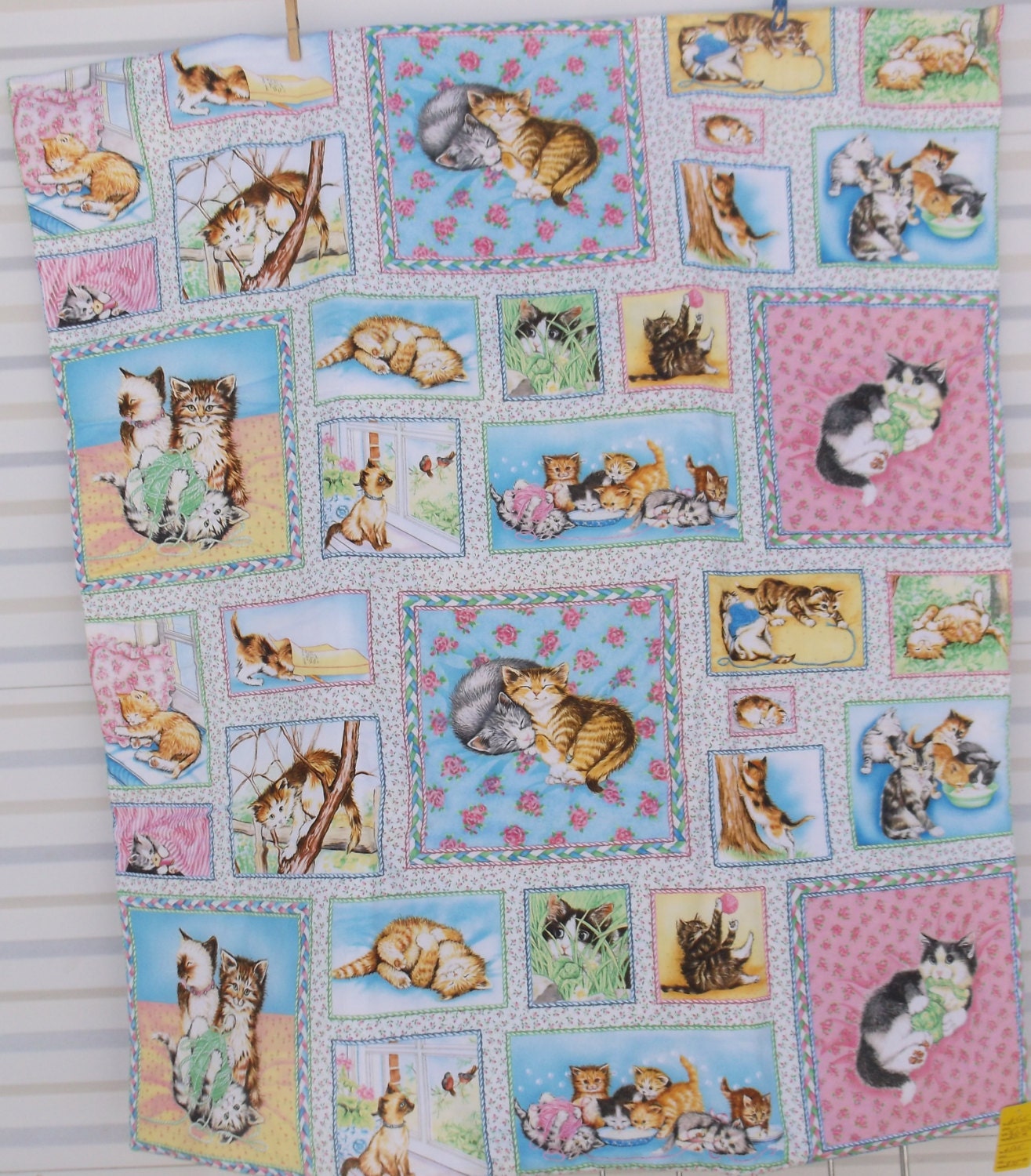 Toddler or Baby Quilt Cats in Squares 505 by TheKraftyKats on Etsy