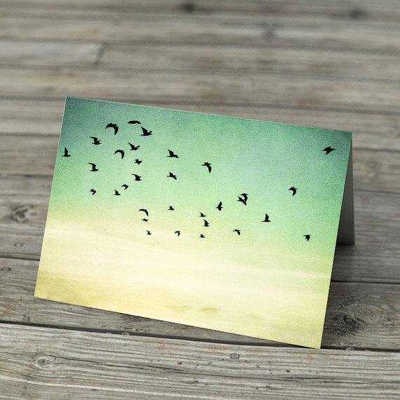 Items similar to Birds Note Card Black birds flying against evening