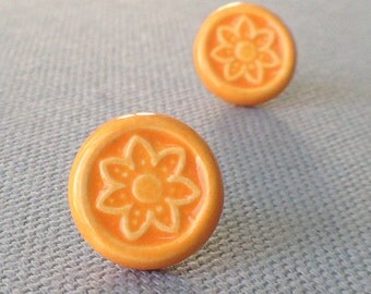 sunburst post earrings, tangerine ... handmade porcelain jewelry by Sofia Masri