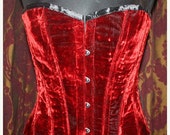 SALE Vintage Blood Red Velvet Steel Boned Corset Sz 20
