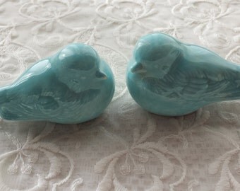 Wedding Cake Bird Toppers Vintage Birds Ceramic Robins Egg Blue