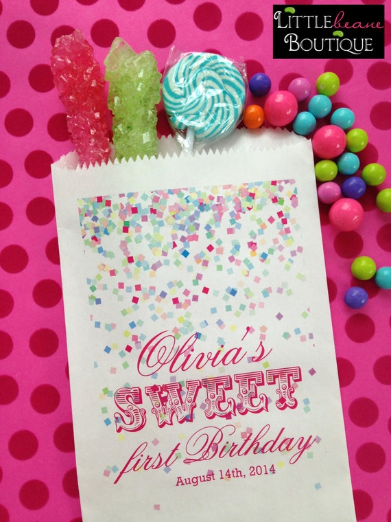 1st Birthday Candy Bags, Confetti, Candy , Baby's 1st Birthday, Pink, Little birl, Favor bags, Sweets, Treats, Set of 24 Il_570xn