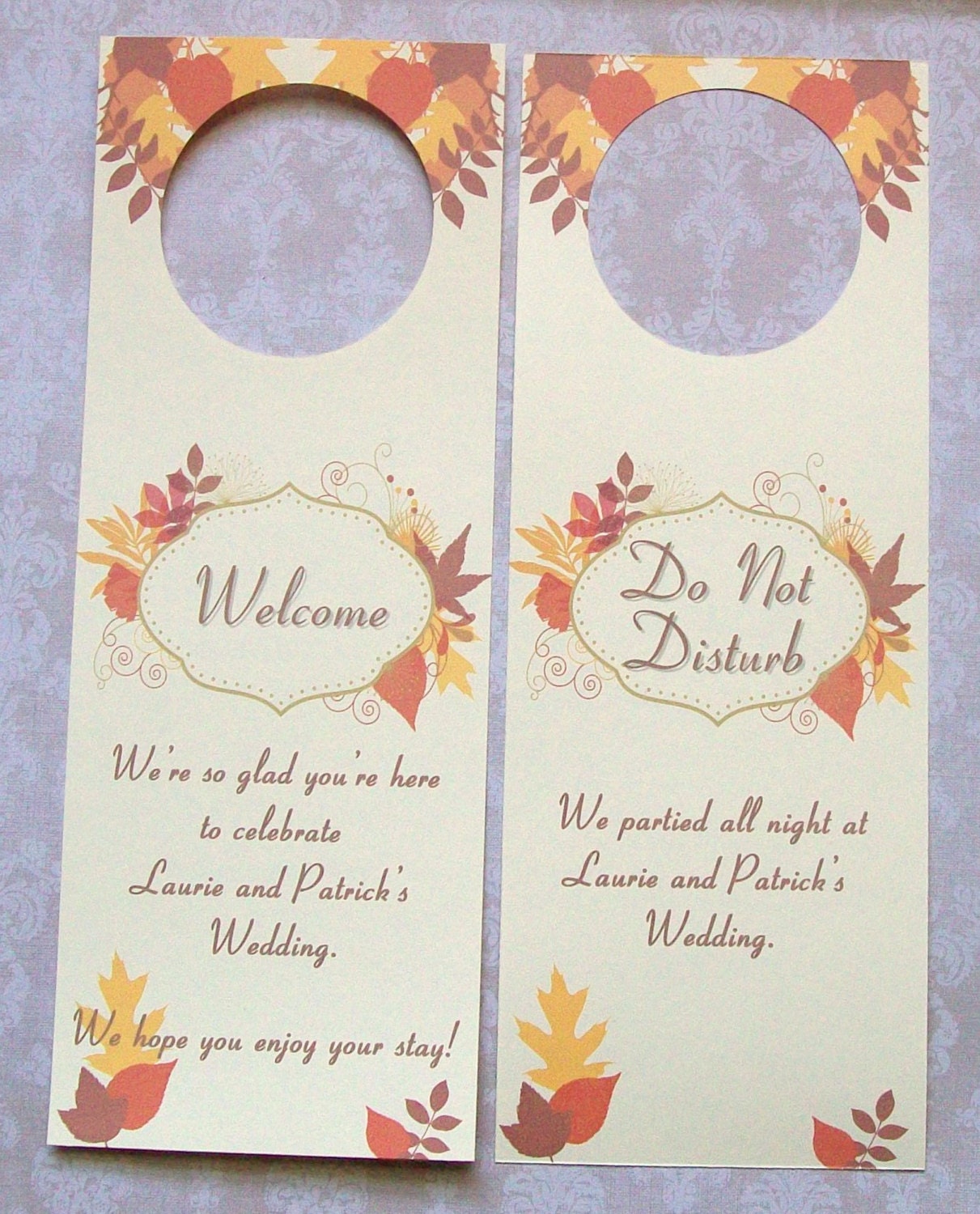 Hotel Door Hangers FALL LEAVES Double Sided for Out of