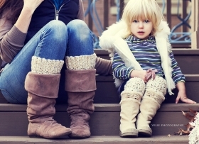 Mommy and Daughter Matching Oatmeal Fleck and Beige Crocheted Boot Cuffs