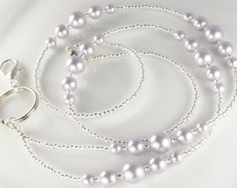 Lavender Beaded Lanyard SIMPLICITY Pearl ID Badge Holder gifts for her