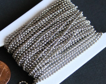 32ft of antique silver plated ball chain 1.5mm ball with connector