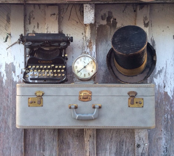 Wall Shelf made from a 1950s Era Gray Grey Upcycled Suitcase Luggage Repurposed Travel Inspired