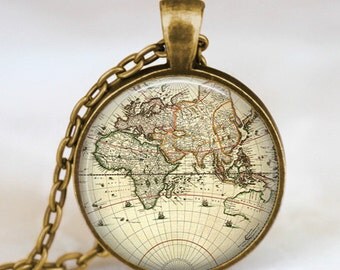 World map necklace, vintage globe pendant , world map pendant , teacher gift, world travel adventurer , world map globe jewelry