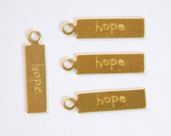 HOPE Rectangle Raw Brass Word Charm Drop with Loop 22mmx6mm (8) chr193R