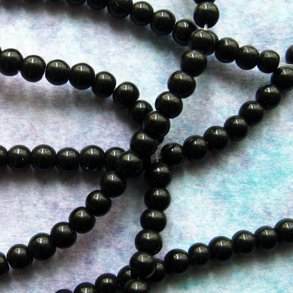 3mm Black Glass Beads Round 200 Beads on Two 13