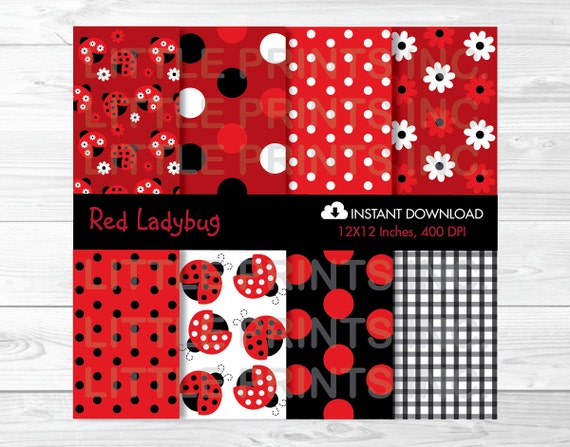Red Ladybug Digital Paper INSTANT DOWNLOAD Il_570xn