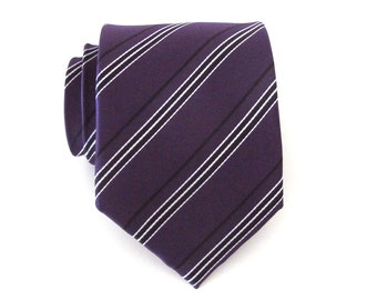 Mens Ties. Necktie Purple Black White Stripes Mens Tie