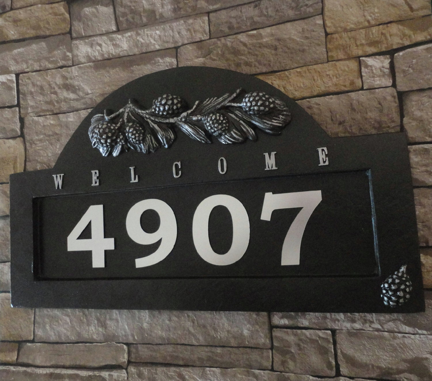 Arts and Crafts Pine Cone ADDRESS Plaque Craftsman House Numbers