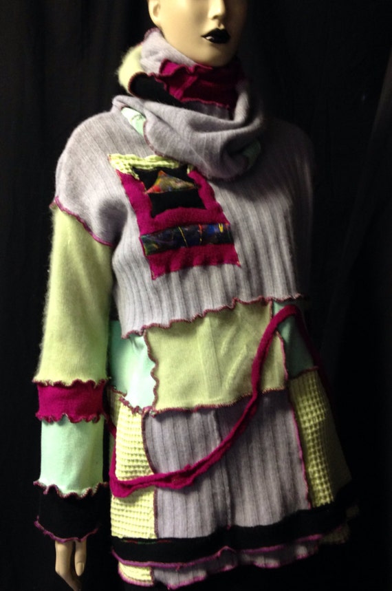 Cashmere Sweater Recycle Reuse Repurpose Hoodie Sherbet Tunic