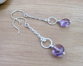 Amethyst Chain Earrings Amethyst Dangle Earrings Sterling Silver February Birthstone Earrings Purple Gemstone Birthstone Jewelry - Hyacinth