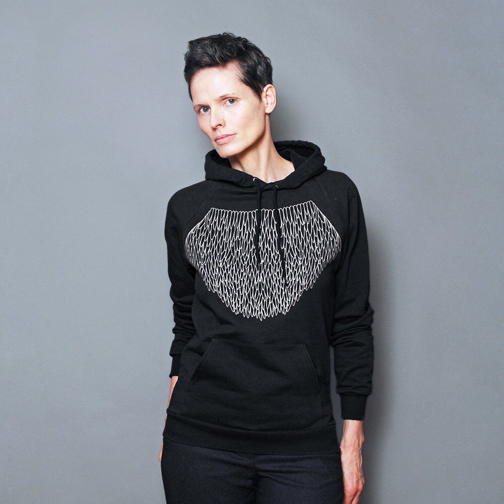 SALE Womens Black Pullover Hoodie with Silver Lace Geometric