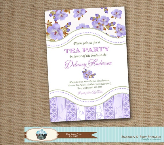 Bridal Tea Invitation, Tea Party Invitation, Shabby Chic Invitation, Baby Shower, Birthday, Bridal Shower, PRINTABLE, DIGITAL FILE Il_570xn