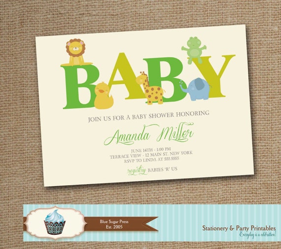 Jungle Baby Shower Invitation - Little Animals Baby Shower Invitation ...