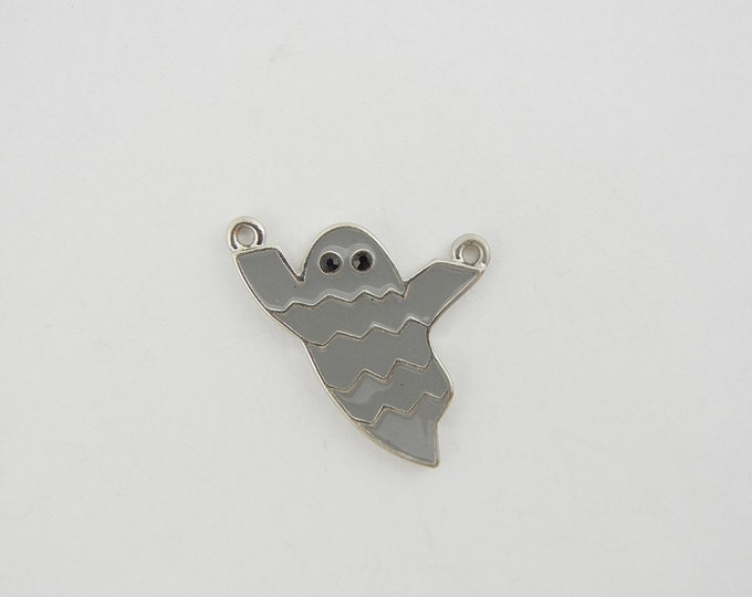 Double Link Silver-tone Gray Epoxy Ghost Pendant