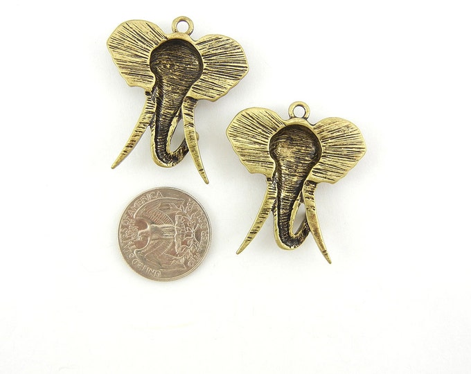 Pair of Antique Gold-tone Elephant Head with Long Tusks Charms