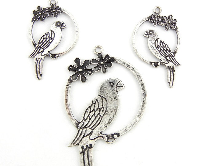 Set of Antique Silver-tone Parrot Pendant and Charms